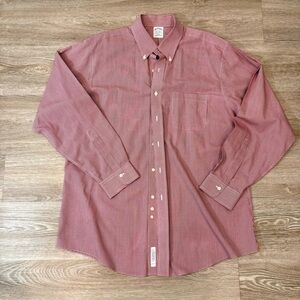 Brooks Brothers Original Polo Shirt Red White Plaid Cotton Shirt 17 - 35